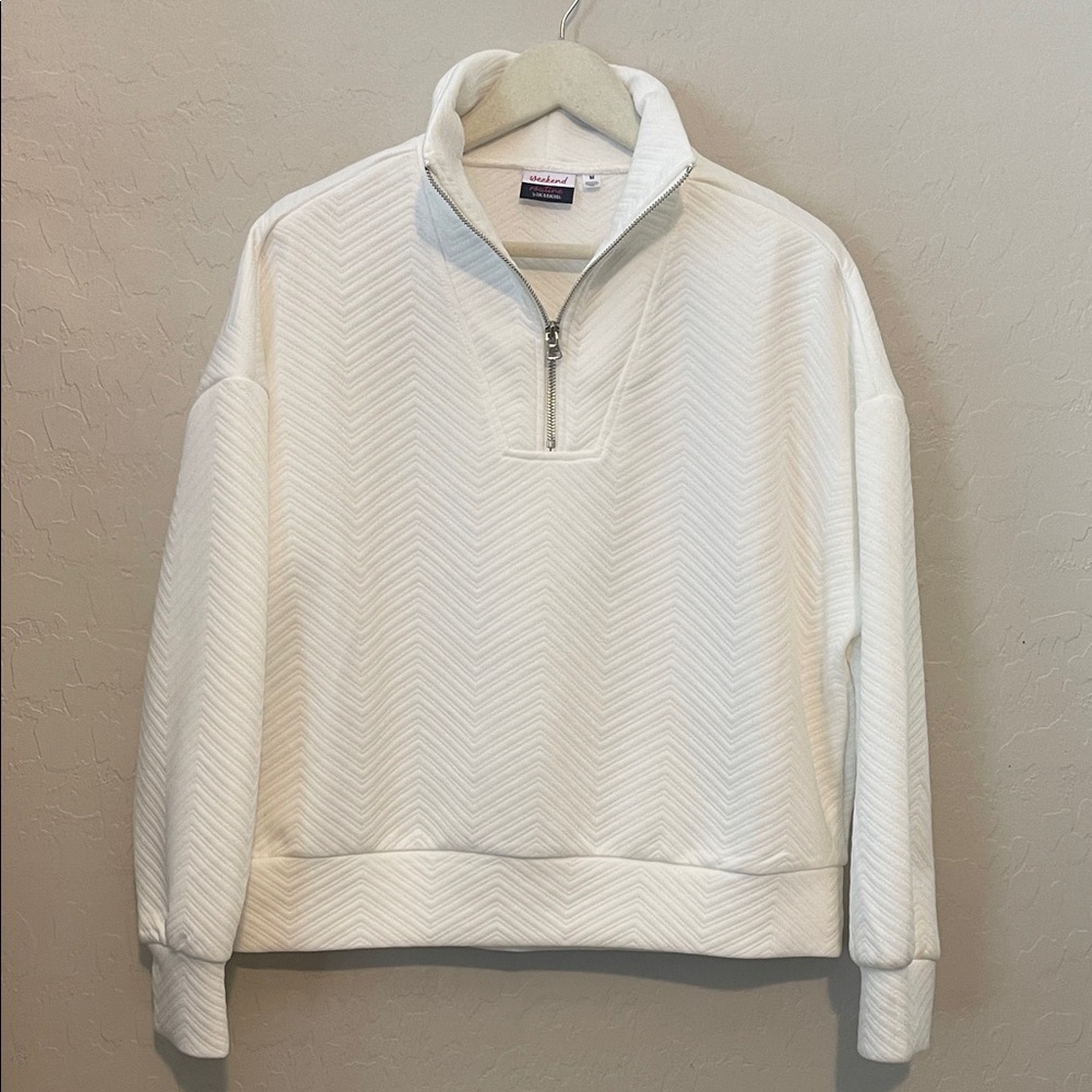 Oversized Cream Cropped Quarter Zip Sweater